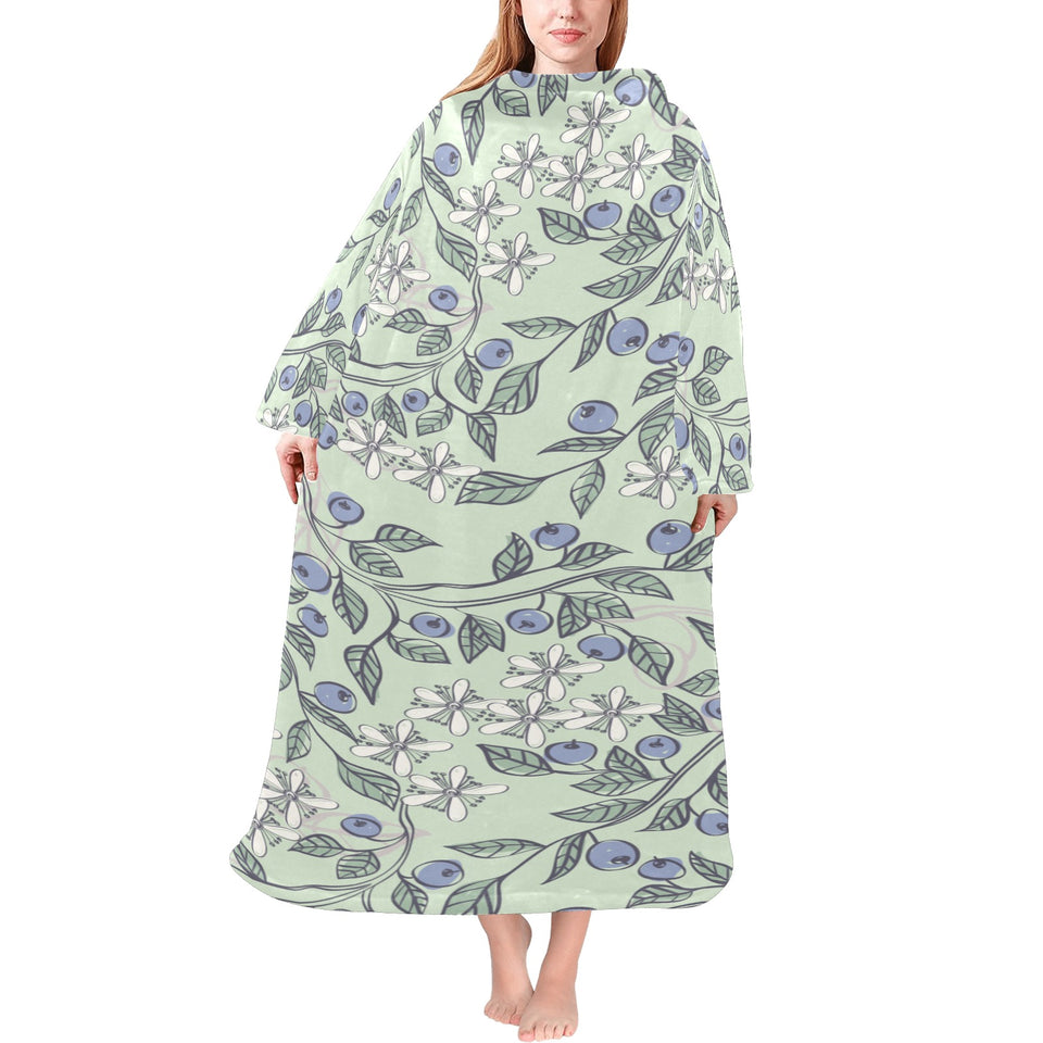 hand drawn blueberry pattern Blanket Robe with Sleeves