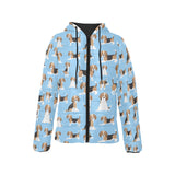 Beagle dog blue background pattern Women's Padded Hooded Jacket