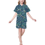 butterfly leaves pattern Kids' Boys' Girls' V-Neck Short Pajama Set