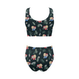 Cute sloths sleeping christmas ball santa hat patt Chest Bowknot High Waisted Bikini Swimsuit