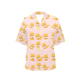 Cute shiba inu dog pattern Women's All Over Print Hawaiian Shirt