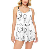 Garlic pattern black white Chest Sexy Pleated Two Piece Swim Dress