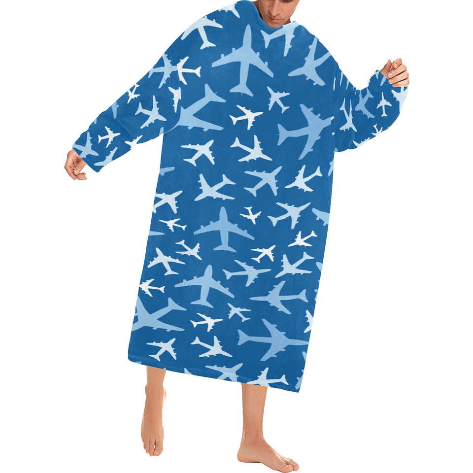 Airplane pattern in the sky Blanket Robe with Sleeves