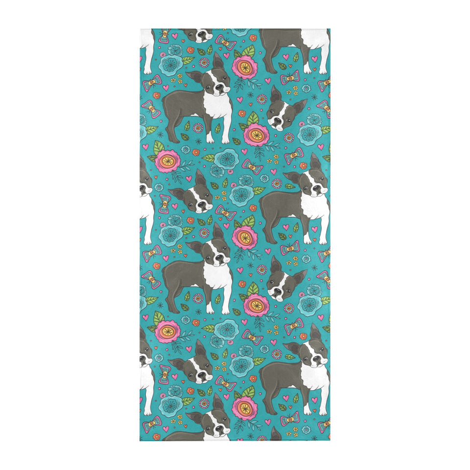 Boston terrier beautiful flower pattern Beach Towel