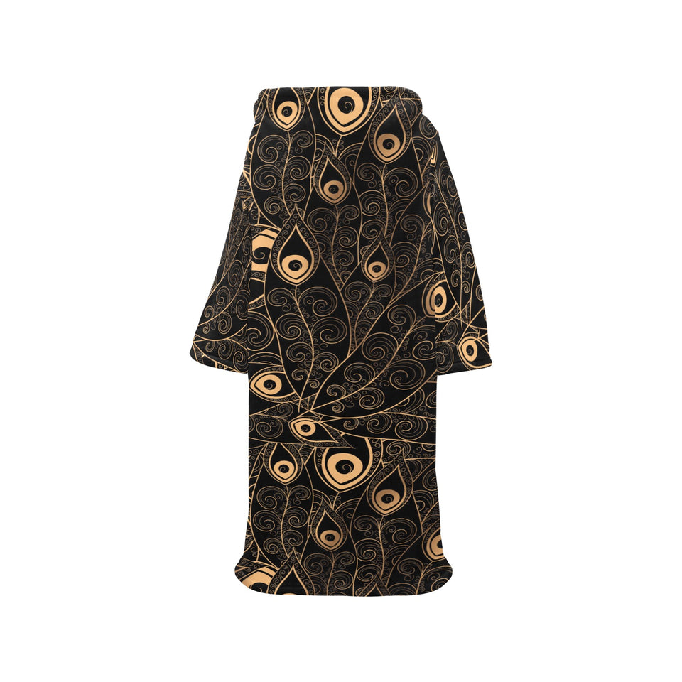 Gold peacock feather pattern Blanket Robe with Sleeves