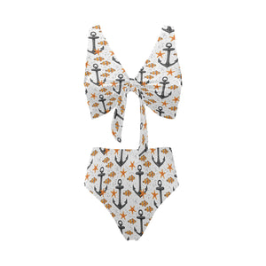 Clown Fish Pattern Print Design 02 Chest Bowknot High Waisted Bikini Swimsuit