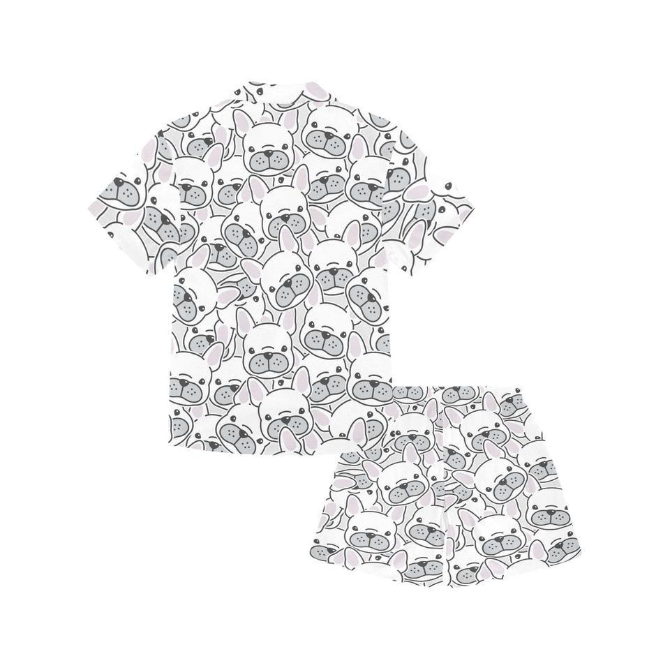 Cute french bulldog head pattern Kids' Boys' Girls' V-Neck Short Pajama Set