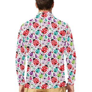 Ladybug Pattern Print Design 03 Men's Long Sleeve Polo Shirt