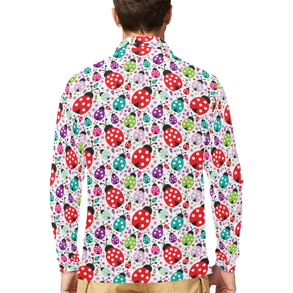 Ladybug Pattern Print Design 03 Men's Long Sleeve Polo Shirt