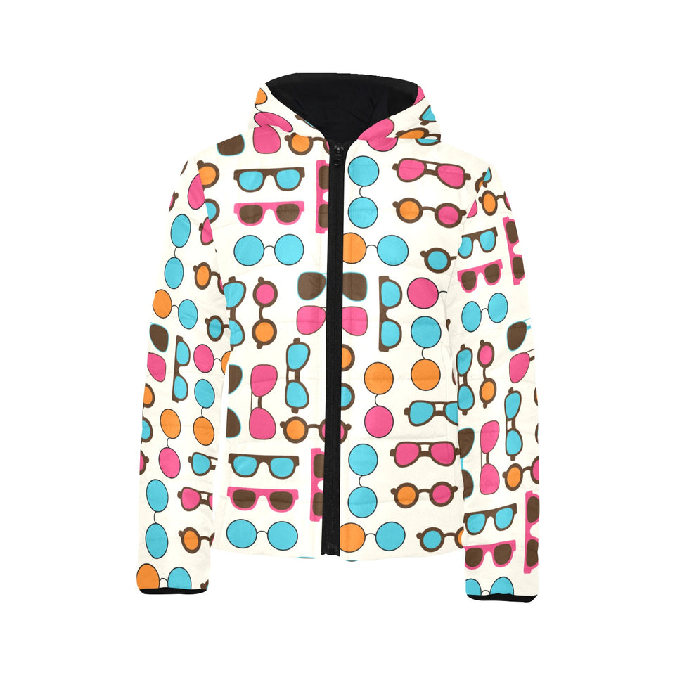 Sun Glasses Pattern Print Design 03 Kids' Boys' Girls' Padded Hooded Jacket