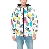 Dragonflies ginkgo leaves pattern Men's Padded Hooded Jacket