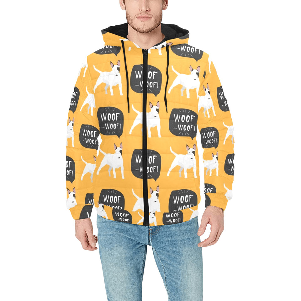 Bull Terrier Pattern Print Design 03 Men's Padded Hooded Jacket