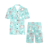 Cute koalas blue background pattern Men's V-Neck Short Pajama Set