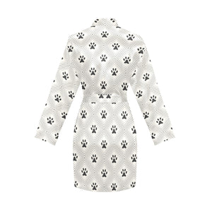 Dog Paws Pattern Print Design 03 Women's Long Sleeve Belted Night Robe