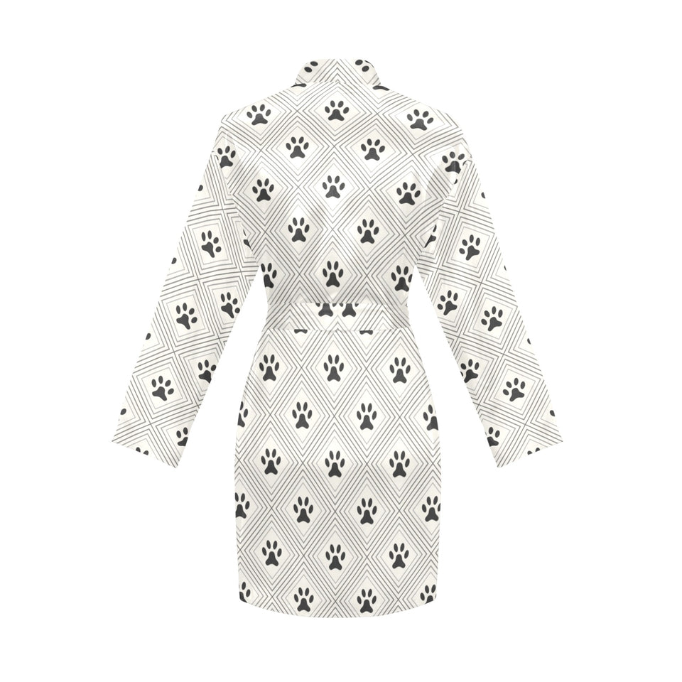 Dog Paws Pattern Print Design 03 Women's Long Sleeve Belted Night Robe