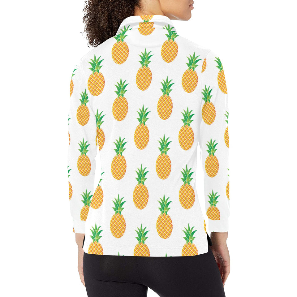 Pineapples pattern Women's Long Sleeve Polo Shirt
