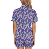 Eggplant Pattern Print Design 03 Women's V-Neck Short Pajama Set