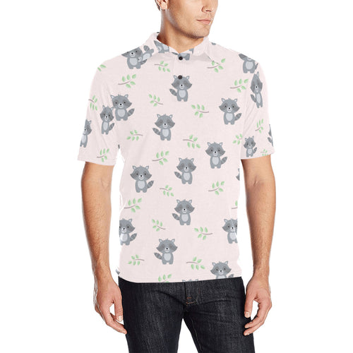 cute raccoons leaves pattern Men's All Over Print Polo Shirt