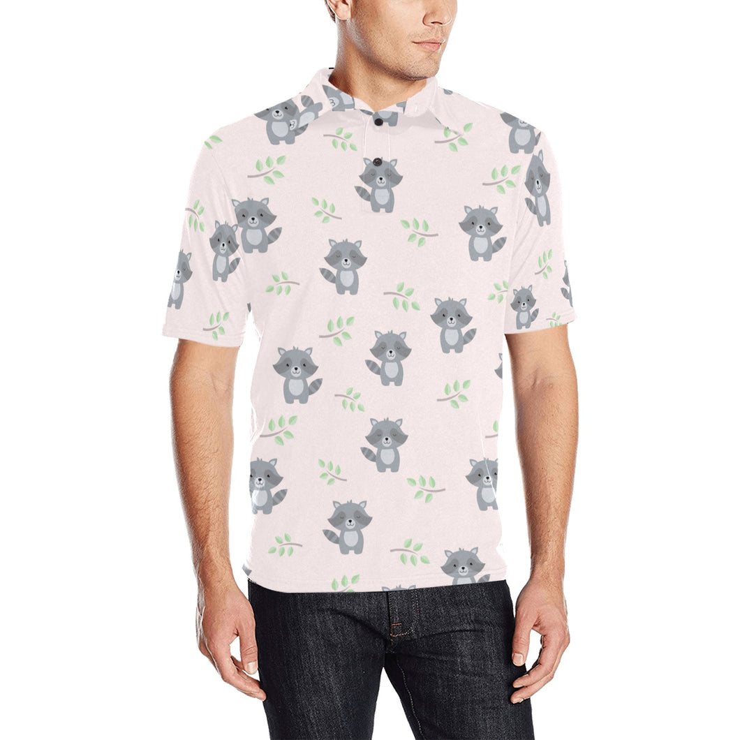 cute raccoons leaves pattern Men's All Over Print Polo Shirt