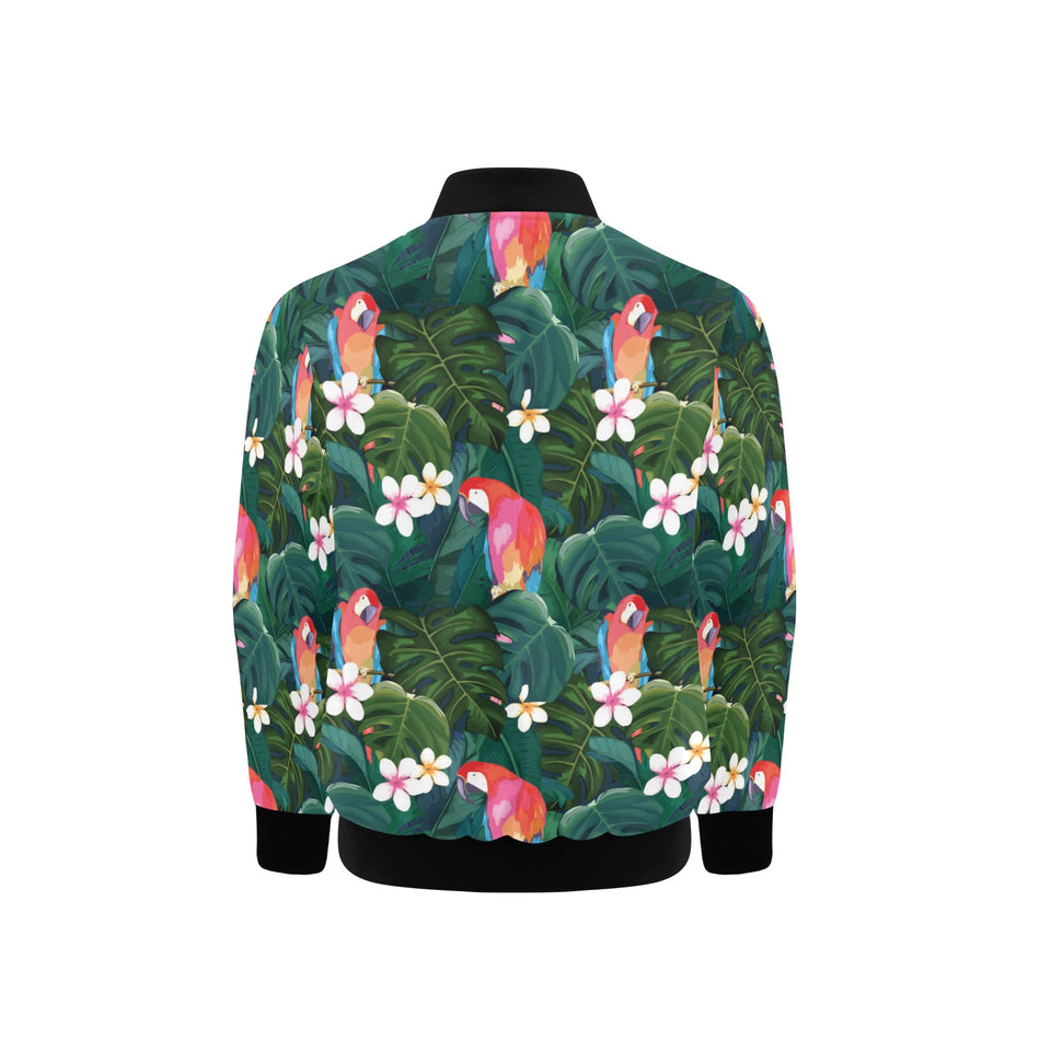 Parrot Palm tree leaves flower hibiscus pattern Kids' Boys' Girls' Bomber Jacket