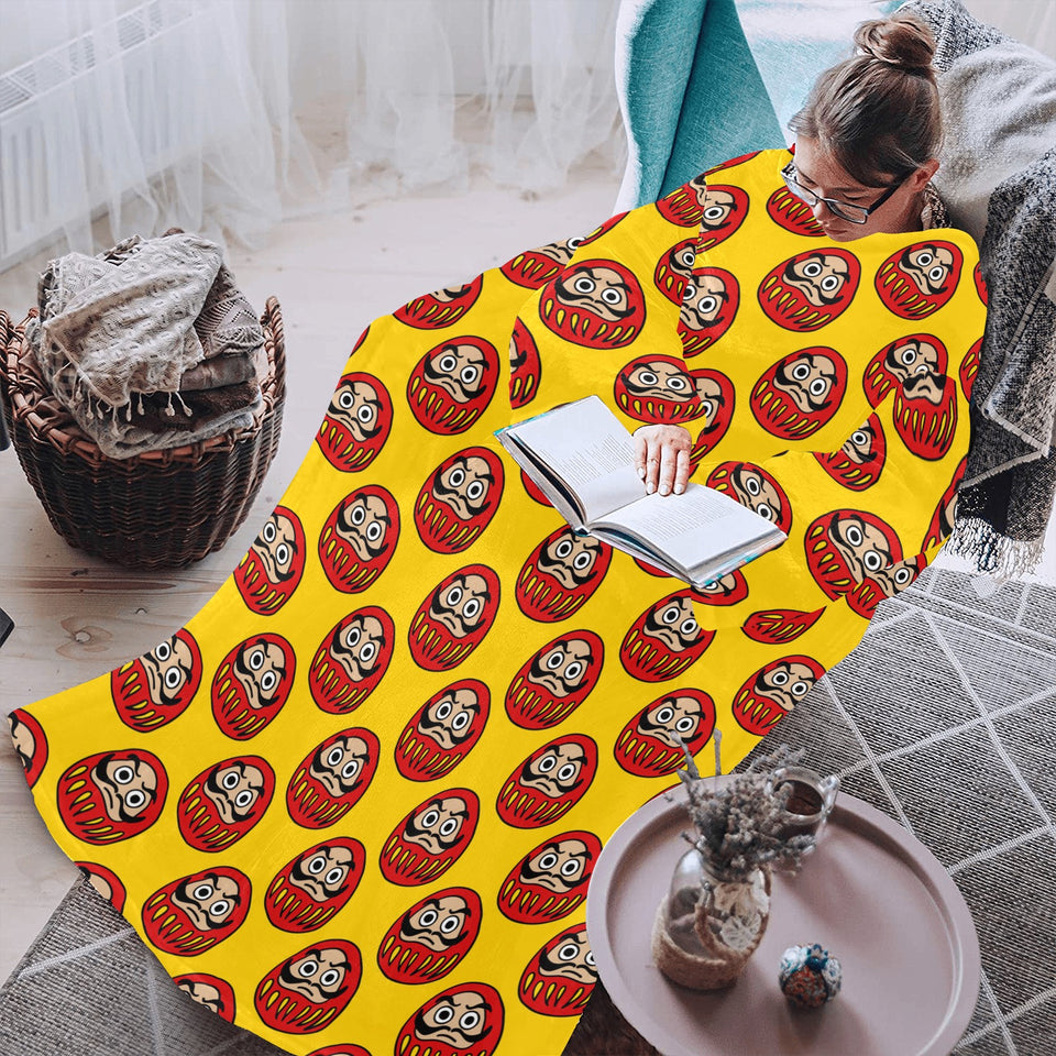 Daruma japanese wooden doll yellow background Blanket Robe with Sleeves