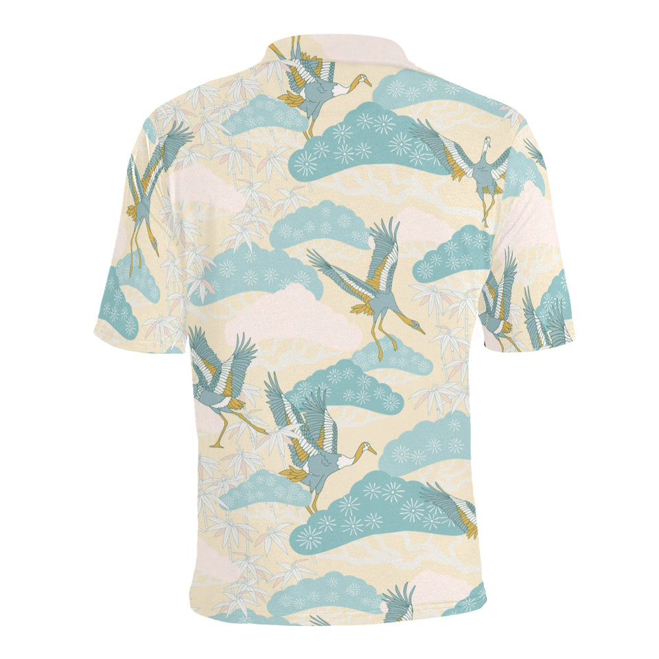 Bonsai bamboo stork japanese pattern cream theme Men's All Over Print Polo Shirt