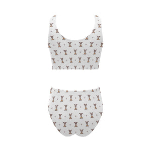 Greyhound Pattern Print Design 05 Chest Bowknot High Waisted Bikini Swimsuit