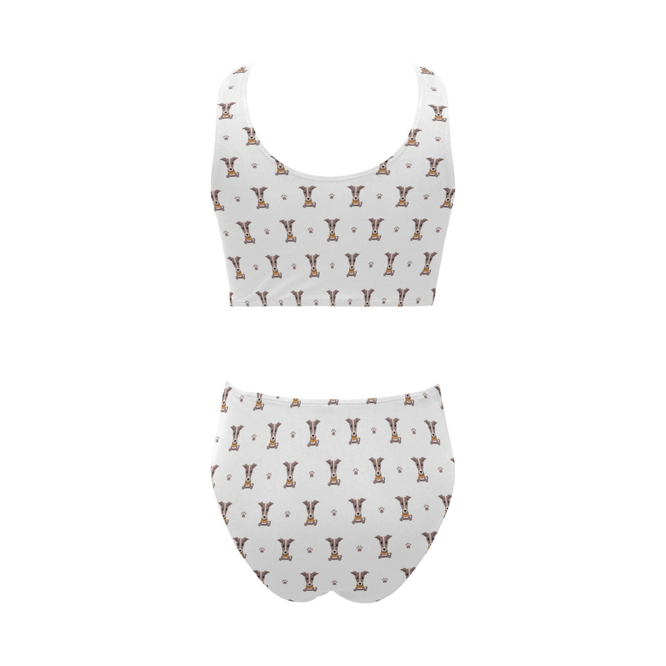 Greyhound Pattern Print Design 05 Chest Bowknot High Waisted Bikini Swimsuit