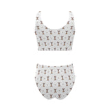 Greyhound Pattern Print Design 05 Chest Bowknot High Waisted Bikini Swimsuit