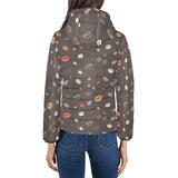 Coffee bean leave pattern Women's Padded Hooded Jacket