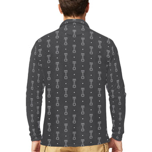 Engine Piston Black Background Pattern Design 02 Men's Long Sleeve Polo Shirt