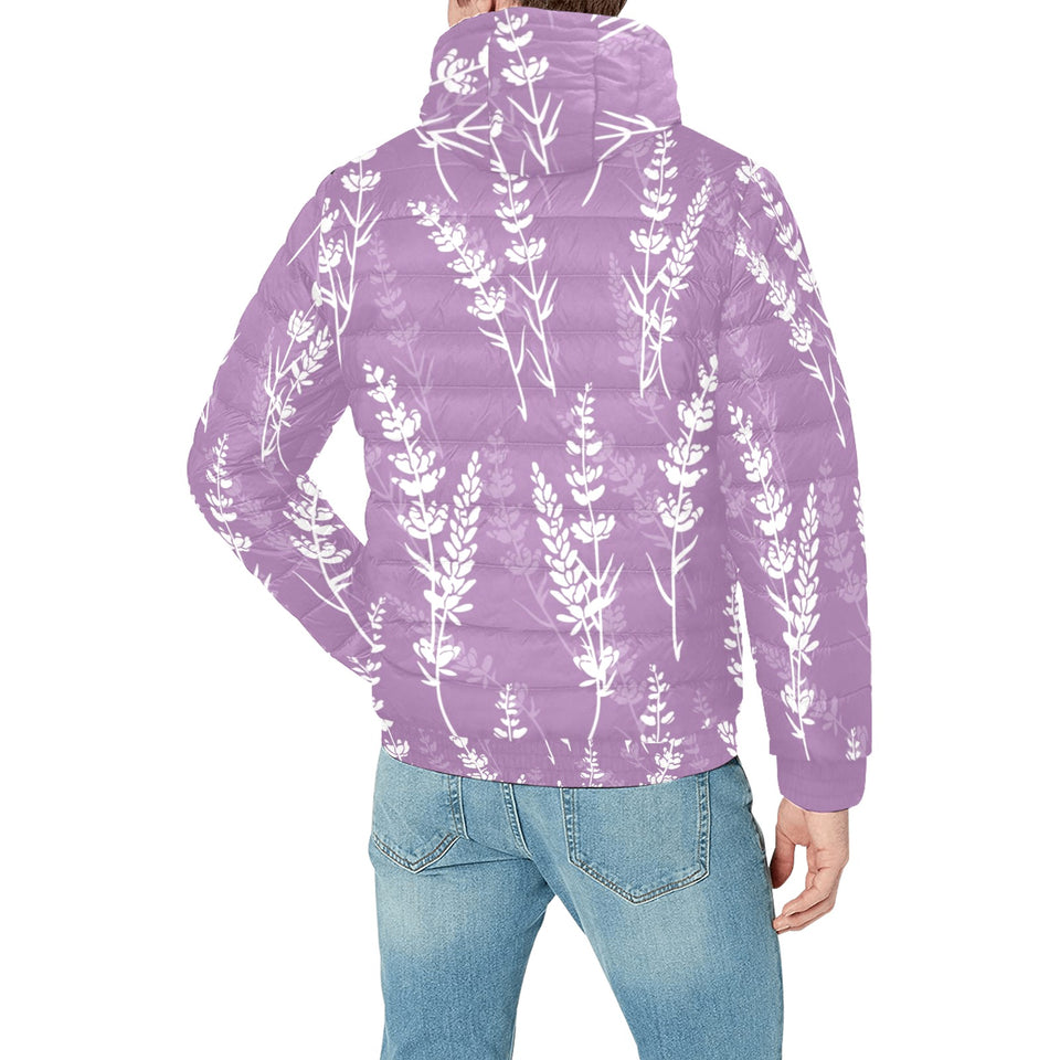 Lavender flowers purple pattern Men's Padded Hooded Jacket