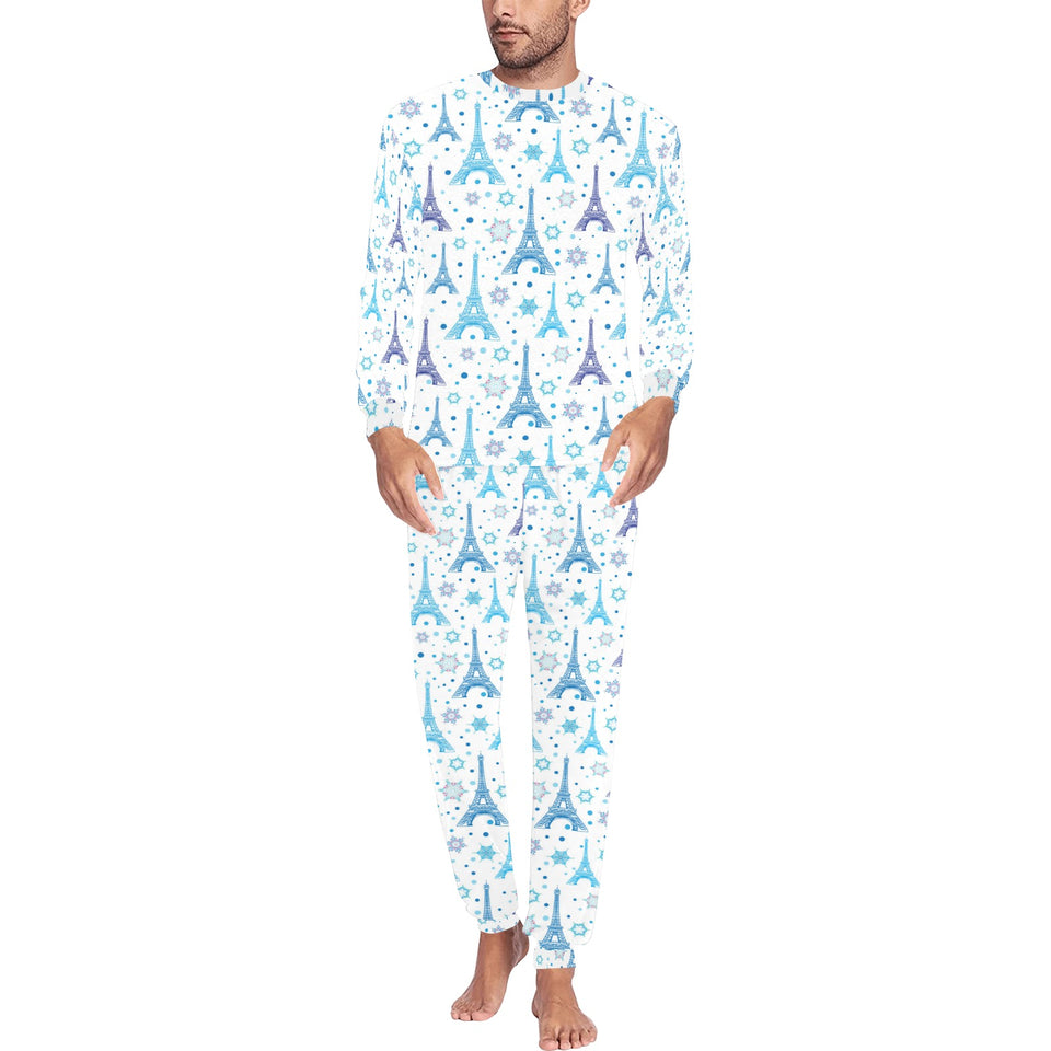 Blue Eiffel Tower Theme Pattern Print Design 01 Men's All Over Print Pajama