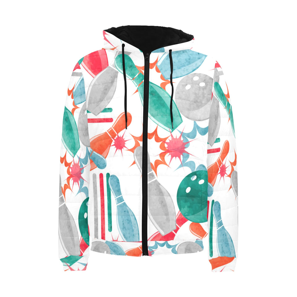 Watercolor bowling pattern Men's Padded Hooded Jacket