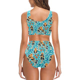 Cute sea otters fishe sea urchin pattern Chest Bowknot High Waisted Bikini Swimsuit