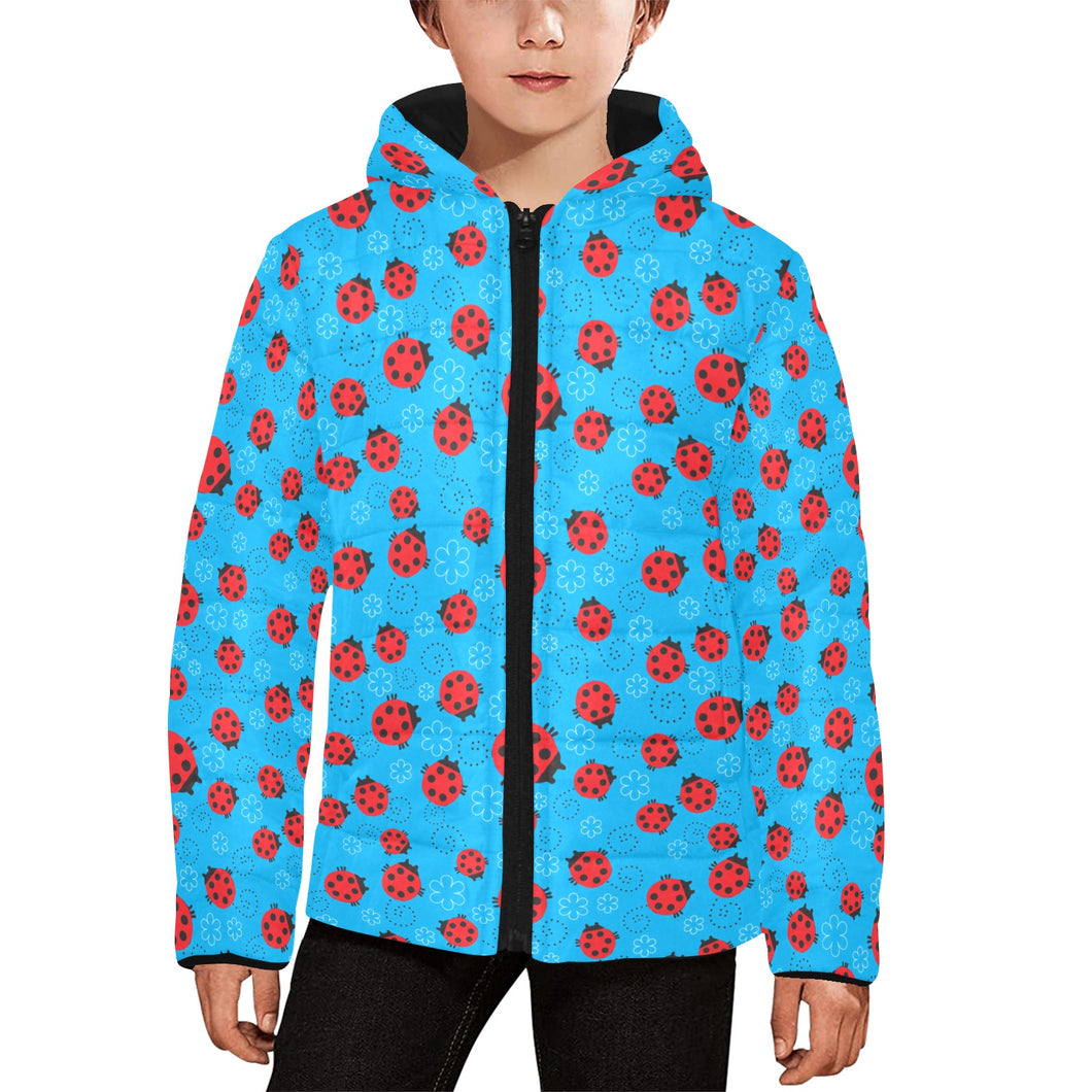 Ladybug Pattern Print Design 02 Kids' Boys' Girls' Padded Hooded Jacket