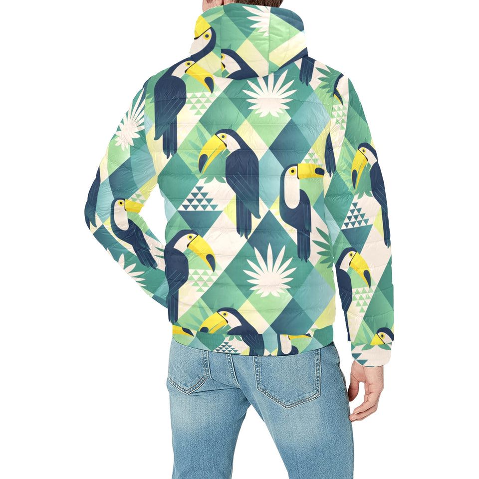 Toucan tropical leaves design pattern Men's Padded Hooded Jacket