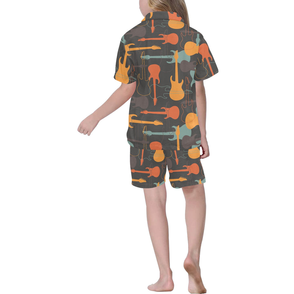 electric guitars pattern Kids' Boys' Girls' V-Neck Short Pajama Set