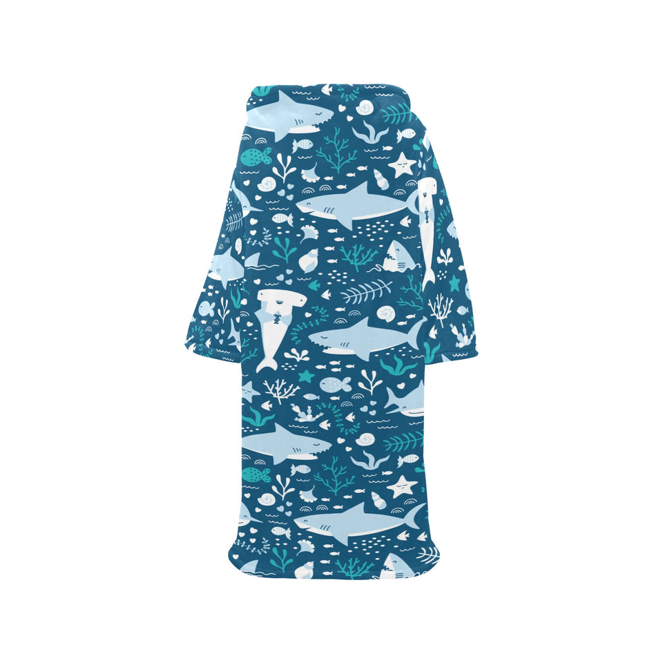 Cute shark pattern Blanket Robe with Sleeves