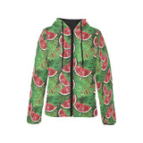 Watermelons tropical palm leaves pattern backgroun Women's Padded Hooded Jacket
