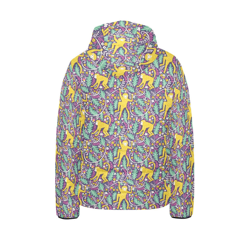 Cute yellow monkey leaves pattern Kids' Boys' Girls' Padded Hooded Jacket