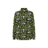 Cute sloths tropical palm leaves black background Women's Long Sleeve Polo Shirt