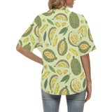 Durian leaves pattern background Women's All Over Print Hawaiian Shirt