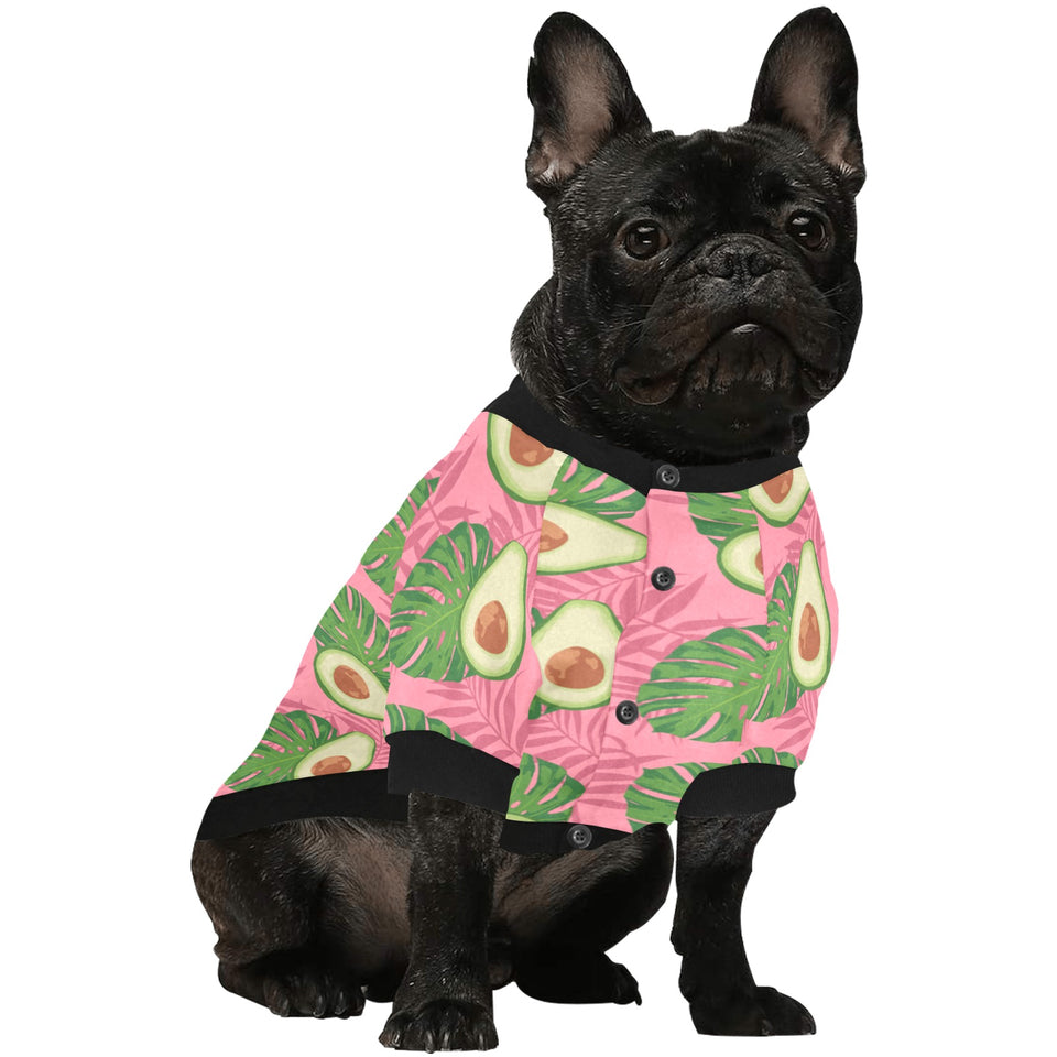 Avocado slices leaves pink back ground All Over Print Pet Dog Round Neck Fuzzy Shirt