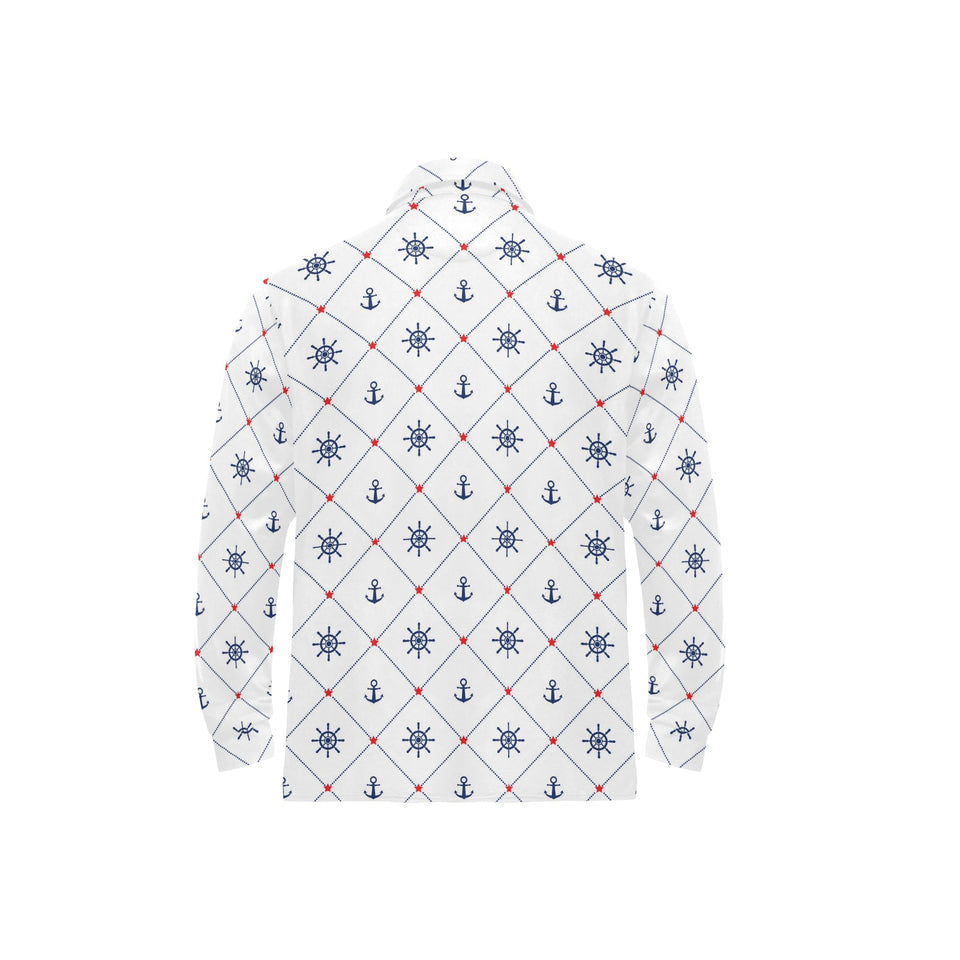 Anchor rudder nautical design pattern Men's Long Sleeve Polo Shirt