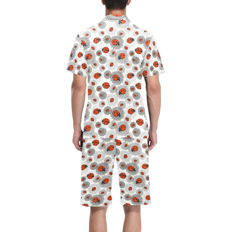 Ladybug Pattern Print Design 05 Men's V-Neck Short Pajama Set