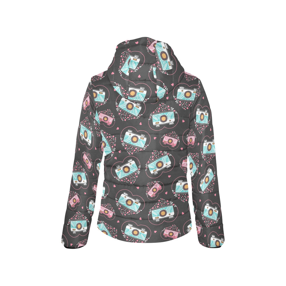 Camera Pattern Print Design 04 Women's Padded Hooded Jacket