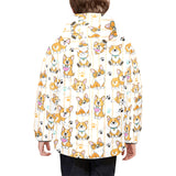 Cute dog corgi striped background pattern Kids' Boys' Girls' Padded Hooded Jacket