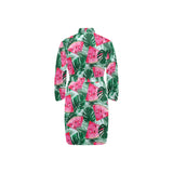 Watermelons tropical palm leaves pattern Men's Long Sleeve Belted Night Robe