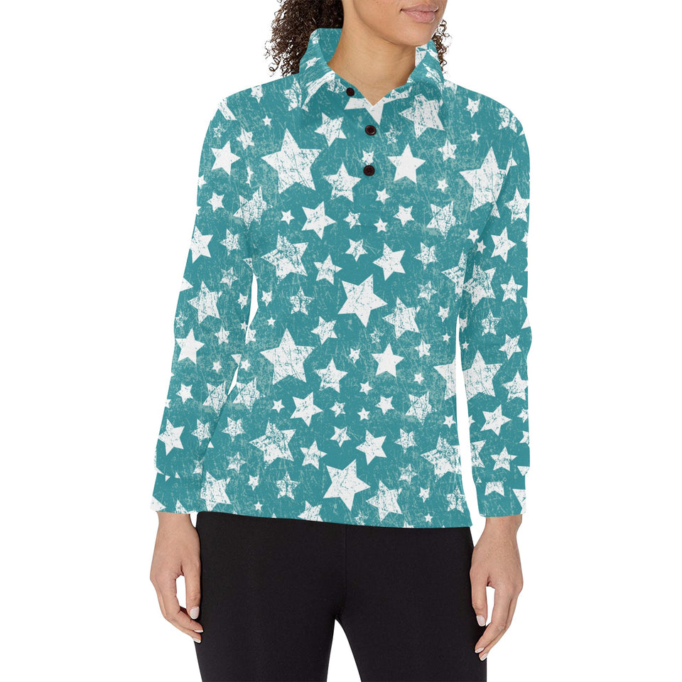 Vintage star pattern Women's Long Sleeve Polo Shirt